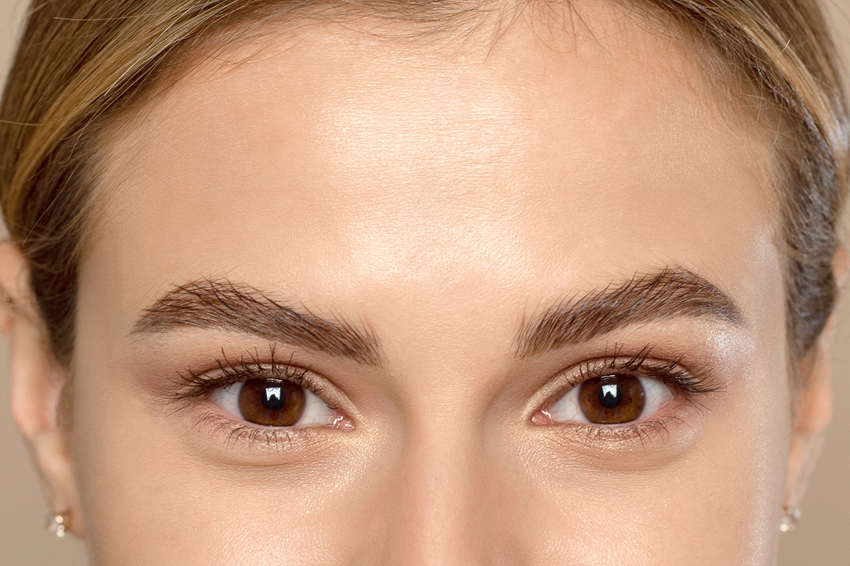 Close-up of the eyes and forehead of a lovely young woman
