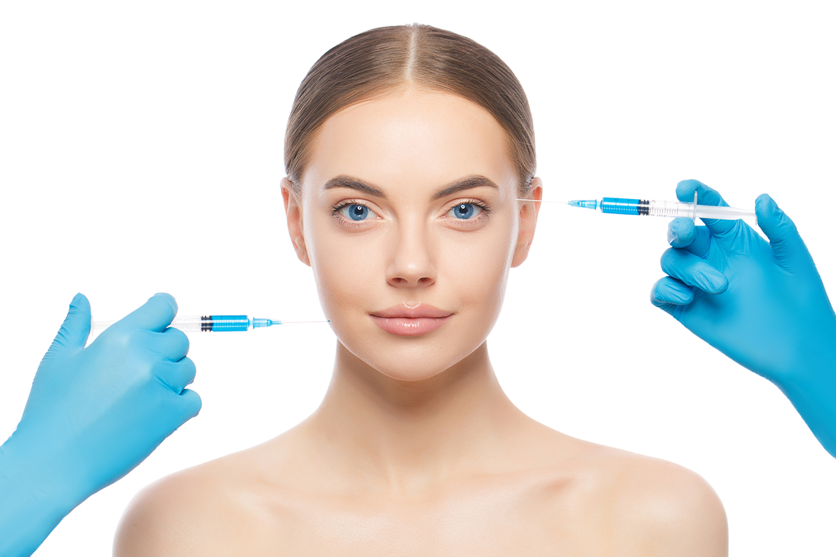 Portrait of young woman ready for face injection by beauty doctors