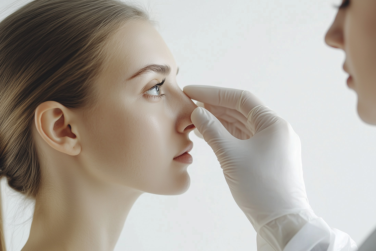 Profile shot of woman consulting before plastic surgery rhinoplasty operation