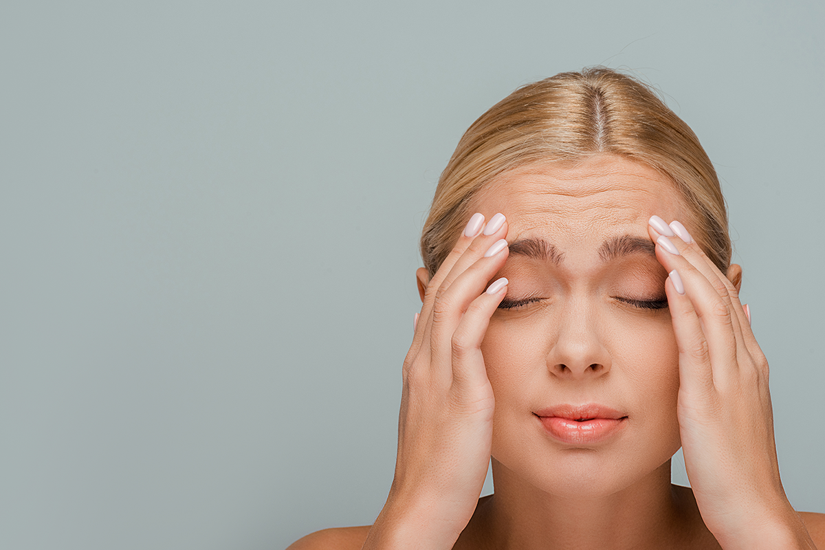 Woman with wrinkles on forehead